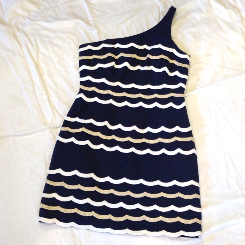 Lilly Pulitzer Navy Tylar One-Shoulder Dress; 10